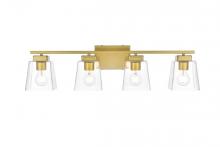 Elegant LD7312W32BRA - Merrick 4 Light Brass and Clear Bath Sconce