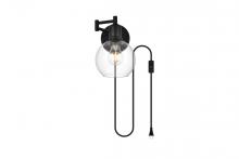 Elegant LD7332W6BLK - Caspian 1 Light Black and Clear Swing Arm Plug in Wall Sconce