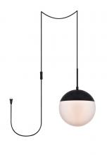 Elegant LDPG6032BK - Eclipse 1 Light Black Plug in Pendant with Frosted White Glass