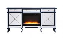 Elegant MF61072BL-F2 - Contempo 72 in. mirrored credenza with crystal fireplace in blue