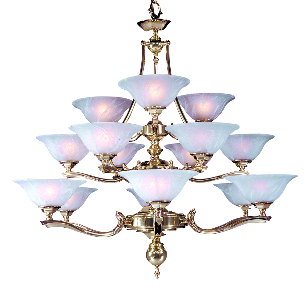 15-Light Polished Brass Fin De Siecle Foyer Chandelier