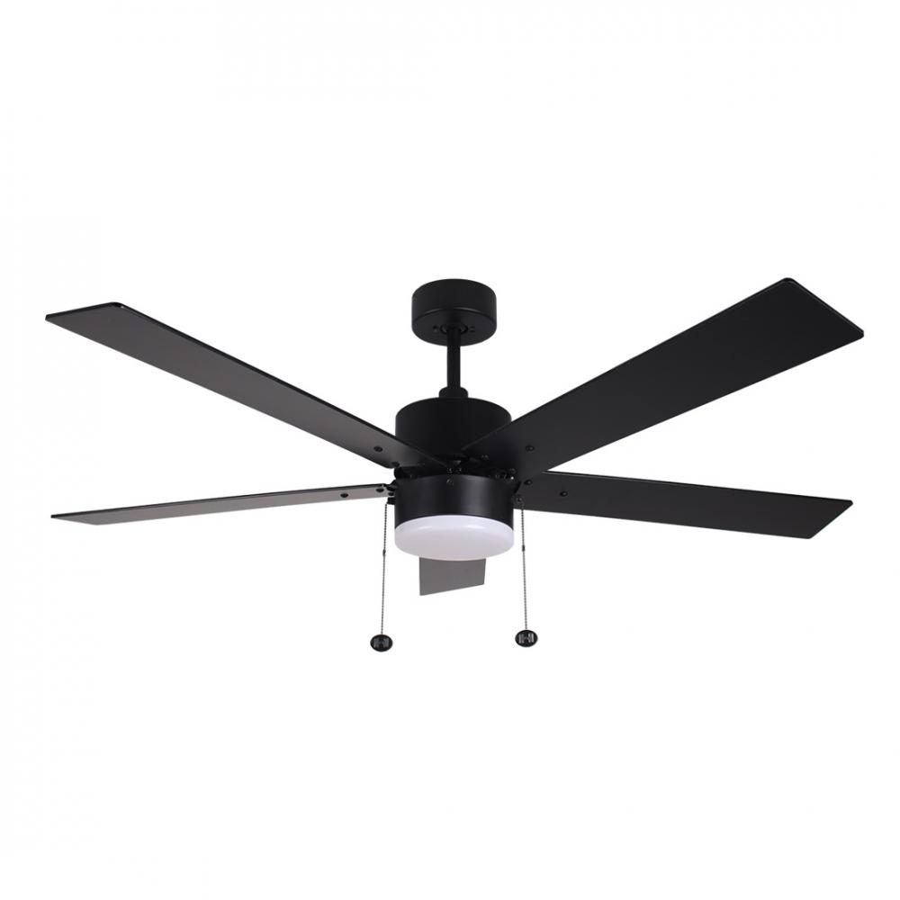 5-Blade 52&#34; MB Modern Cylinder Fan Matte Black/Walnut Blades Pull Chain 3K, 4K, 5K