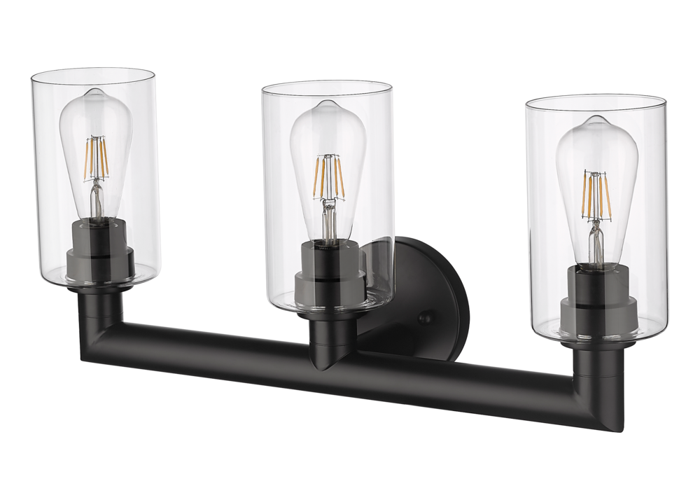 Vivio Yarra 3-Light Vanity - Matte Black - Clear Cylinder Glass