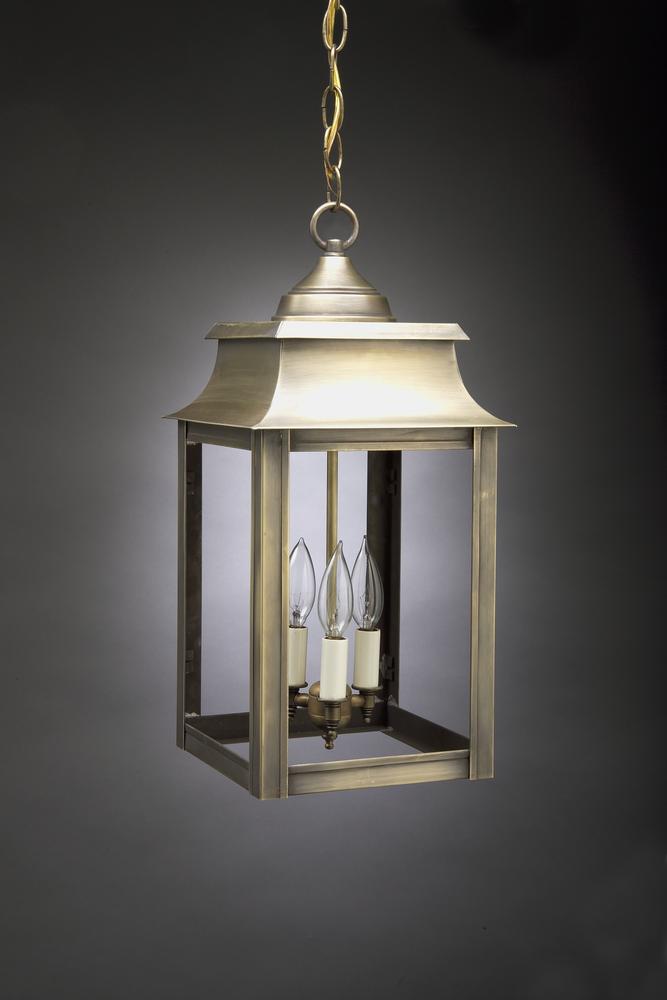 Pagoda Hanging Dark Brass 3 Candelabra Sockets Frosted Glass