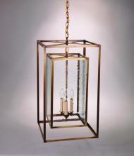 Northeast Lantern SS1424-VG-LT3-CLR - Square Hanging Inside Square Verdi Gris 3 Candelabra Sockets Clear Glass