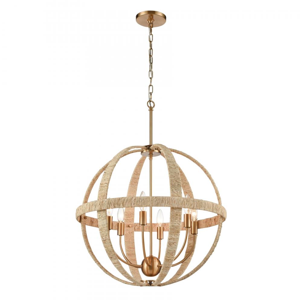 Abaca 23&#39;&#39; Wide 6-Light Chandelier - Satin Brass