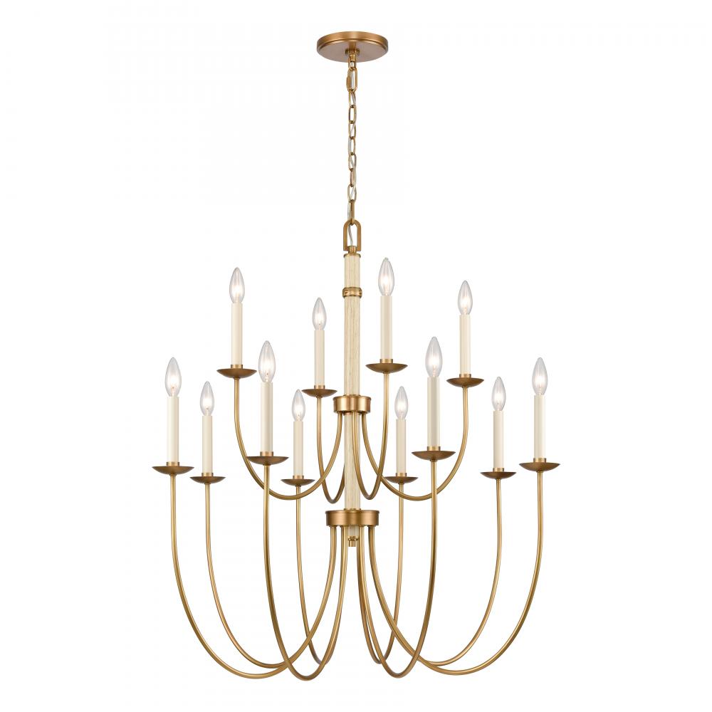 Neville 34&#39;&#39; Wide 12-Light Chandelier - Natural Brass