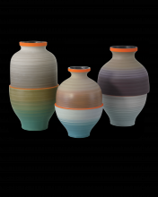 Currey 1200-0930 - Happy 80's Gray, Beige, Orange & Blue Vase Set of 3